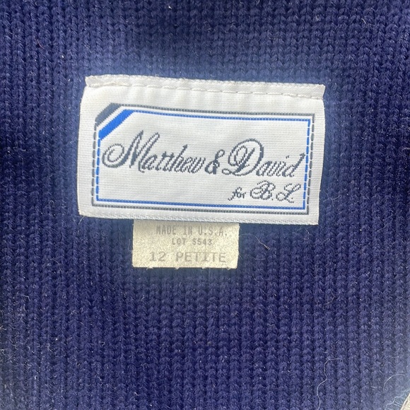 Matthew & David for B.L. Vintage Knit Button Down Sweater Navy 12 Petite - Picture 3 of 6